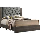 Madelyn Full Panel Bed in Gray Walnut Finish & Gray Fabric