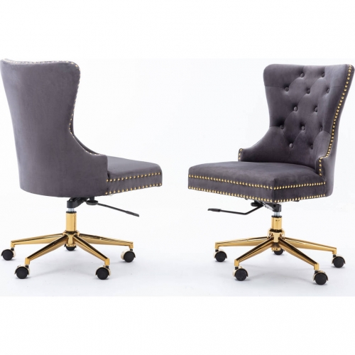 OC3 Swivel Office Chair in Tufted Dark Gray Velvet & Gold Chrome