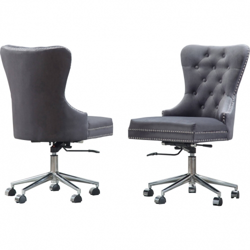 OC4 Swivel Office Chair in Tufted Dark Gray Velvet & Stainless Steel