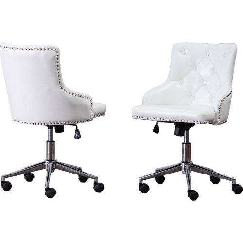 OC4 Swivel Office Chair in Tufted White Leatherette & Stainless Steel