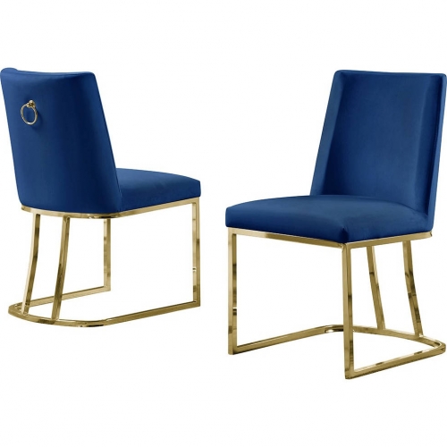 SC10 Dining Chair in Navy Blue Velvet & Gold Chrome Legs (Set of 2)