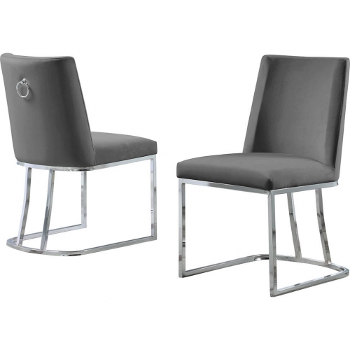 SC10 Dining Chair in Dark Gray Velvet & Chrome Legs (Set of 2)