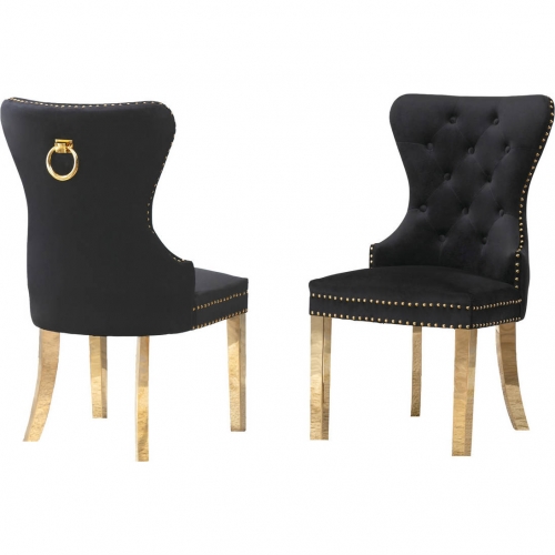 SC11 Dining Chair in Tufted Black Velvet & Gold Stainless Steel (Set of 2)