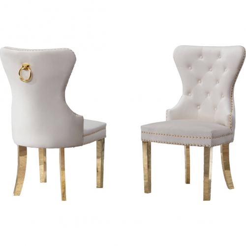 SC11 Dining Chair in Tufted Cream Velvet & Gold Stainless Steel (Set of 2)