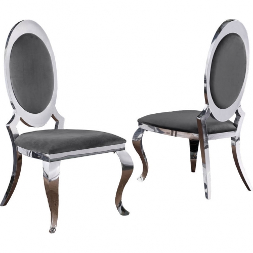 SC18 Round Back Dining Chair in Dark Gray Velvet & Silver (Set of 2)