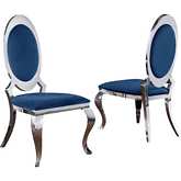 SC18 Round Back Dining Chair in Navy Blue Velvet & Silver (Set of 2)