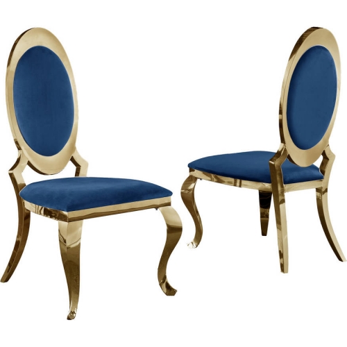 SC18 Round Back Dining Chair in Navy Blue Velvet & Gold (Set of 2)