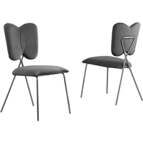 SC24 Winged Dining Chair in Dark Gray Velvet & Silver Chrome (Set of 4)