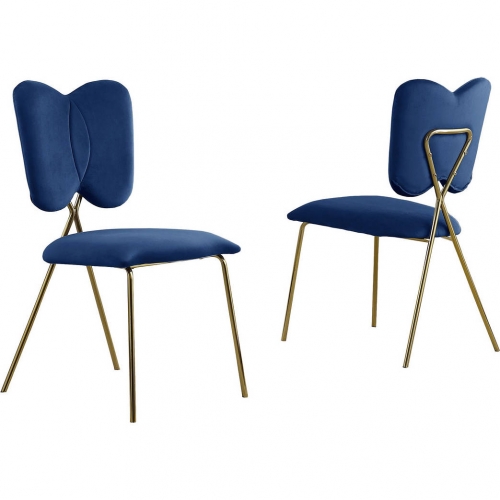 SC24 Winged Dining Chair in Navy Blue Velvet & Gold Chrome (Set of 4)