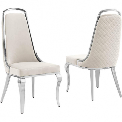 SC313 Dining Chair in Diamond Stitched Cream Velvet & Chrome (Set of 2)