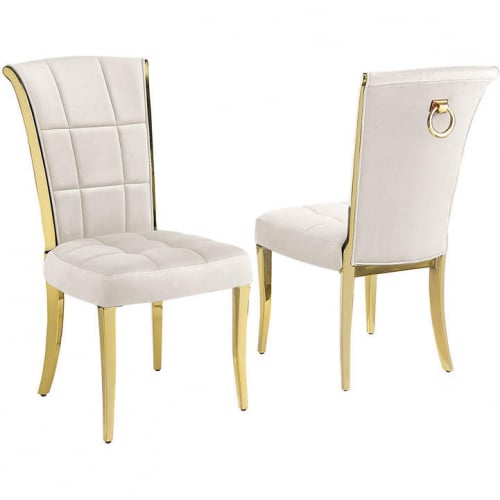 SC327 Dining Chair in Cream Velvet & Gold Chrome (Set of 2)