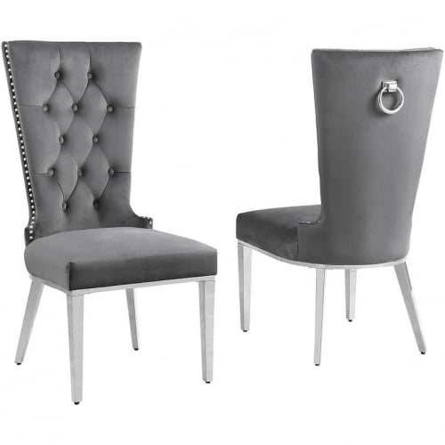 SC330 Dining Chair in Tufted Gray Velvet & Stainless Steel (Set of 2)