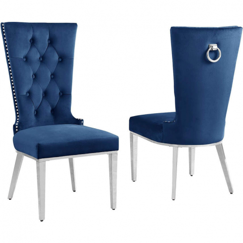 SC331 Dining Chair in Tufted Navy Blue Velvet & Stainless Steel (Set of 2)