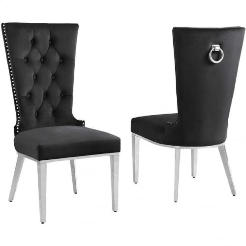 SC332 Dining Chair in Tufted Black Velvet & Stainless Steel (Set of 2)