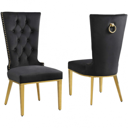 SC336 Dining Chair in Tufted Black Velvet & Gold Stainless Steel (Set of 2)