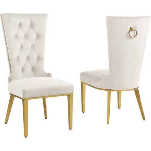 SC337 Dining Chair in Tufted Cream Velvet & Gold Stainless Steel (Set of 2)