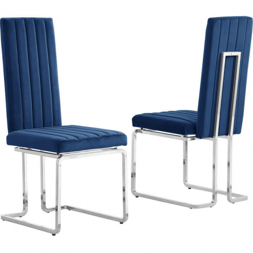 SC341 Dining Chair in Vertical Tufted Navy Blue Velvet & Chrome (Set of 2)