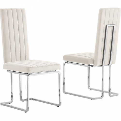 SC343 Dining Chair in Vertical Tufted Cream Velvet & Chrome (Set of 2)