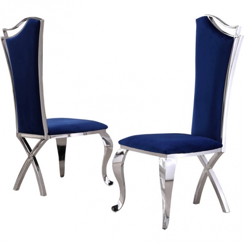 SC30 Dining Chair in Navy Blue Velvet & Silver Stainless Steel (Set of 2)