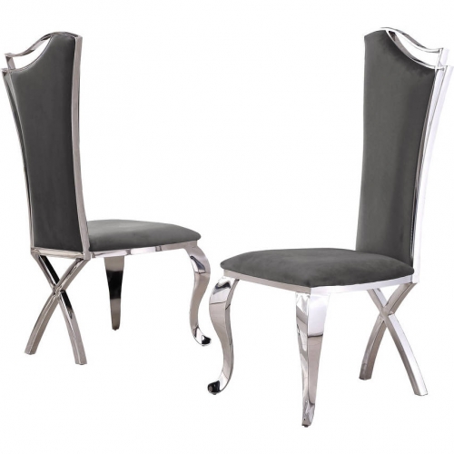 SC30 Dining Chair in Dark Gray Velvet & Silver Stainless Steel (Set of 2)