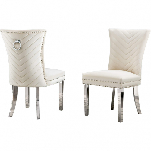 SC363 Dining Chair in Cream Velvet, Stainless Steel Legs & Ring (Set of 2)