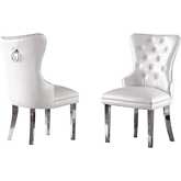 SC40 Dining Chair in Tufted White Leatherette & Silver Stainless Steel (Set of 2)