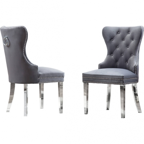 SC40 Dining Chair in Tufted Dark Gray Velvet & Silver Stainless Steel (Set of 2)