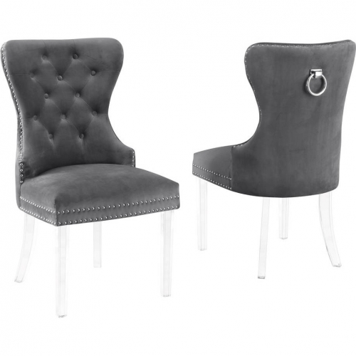 SC50 Dining Chair in Tufted Dark Gray Velvet & Clear Acrylic (Set of 2)