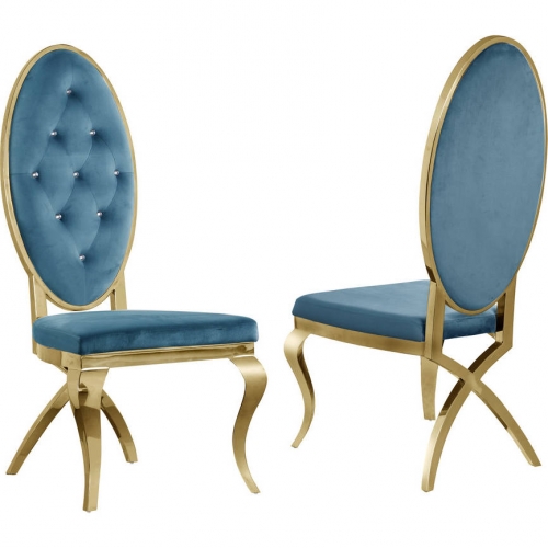 SC50 Dining Chair in Tufted Teal Blue Velvet & Gold Stainless Steel (Set of 2)