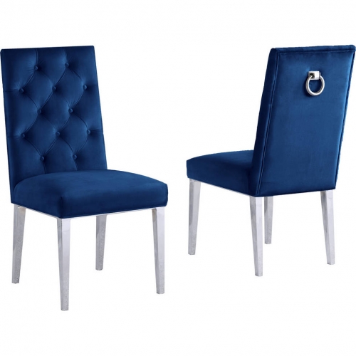 SC60 Dining Chair in Tufted Navy Blue Velvet & Silver Chrome (Set of 2)