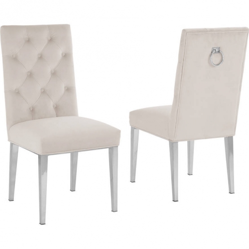 SC70 Dining Chair in Tufted Cream Velvet & Silver Chrome (Set of 2)