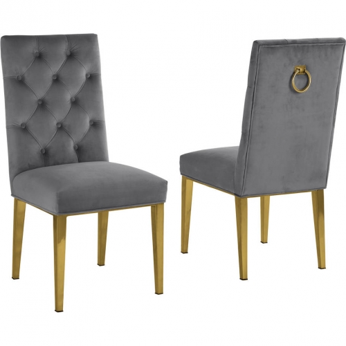 SC70 Dining Chair in Tufted Dark Gray Velvet & Gold Chrome (Set of 2)