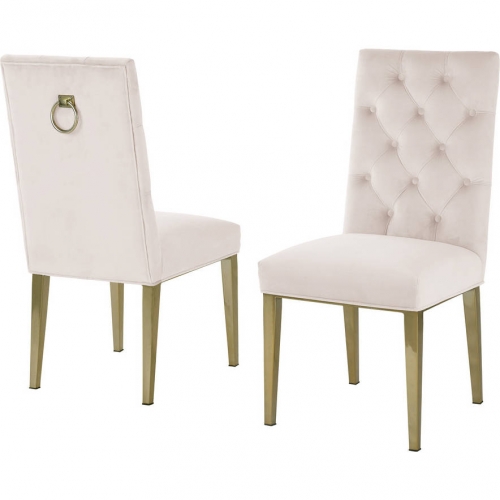 SC70 Dining Chair in Tufted Cream Velvet & Gold Chrome (Set of 2)