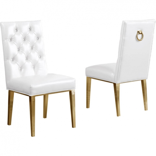 SC70 Dining Chair in Tufted White Leatherette & Gold Chrome (Set of 2)