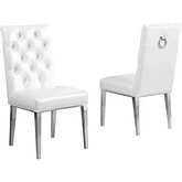 White Leatherette Tufted Dining Chair & Silver Chrome (Set of 2)