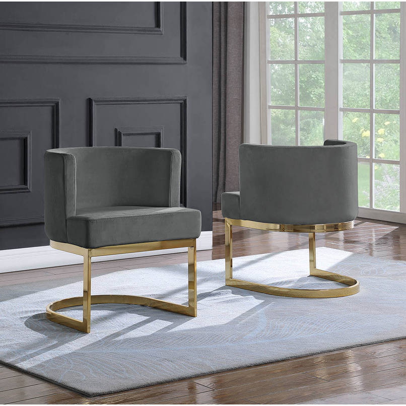 Best Quality SC90 SC90 Dining or Accent Chair in Dark Gray Velvet Gold Chrome