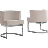 SC90 Dining or Accent Chair in Cream Velvet & Silver Chrome