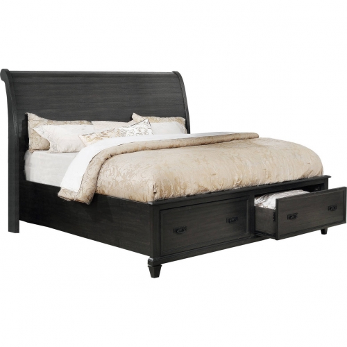 Sleigh Queen Storage Bed in Rustic Grey Wood