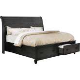 Sleigh Queen Storage Bed in Rustic Grey Wood