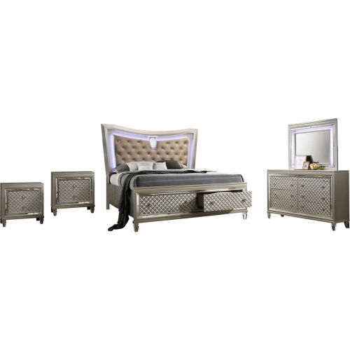 Ven 5 Piece King Bedroom Set in Champagne Silver Wood