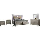 Ven 5 Piece King Bedroom Set in Champagne Silver Wood