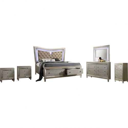 Ven 6 Piece King Bedroom Set in Champagne Silver Wood