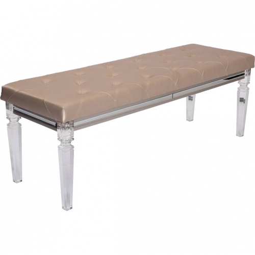 Ven Vanity Bench in Champagne Beige Leatherette & Acrylic