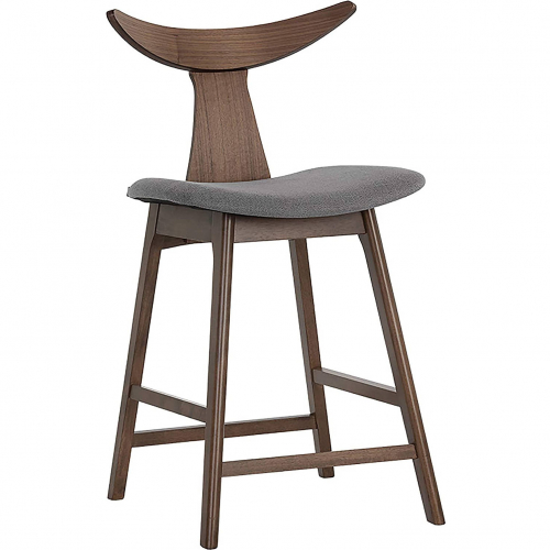 Jaxton Counter Stool in Walnut Finish Wood & Dark Grey Fabric