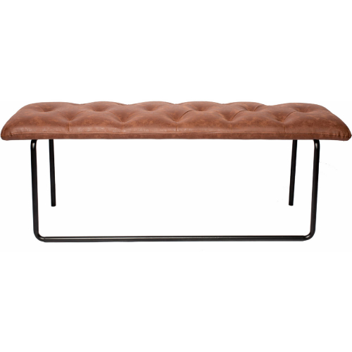 Aria 47.25" Bench in Tufted Antique Brown Eco Leather & Black Metal