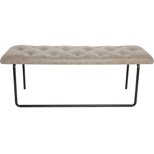 Aria 47.25" Bench in Tufted Antique Grey Eco Leather & Black Metal