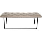 Aria 47.25" Bench in Tufted Antique Grey Eco Leather & Black Metal