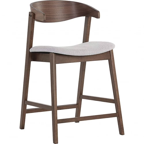 Haisley Counter Stool in Walnut Finish Wood & Light Grey Fabric