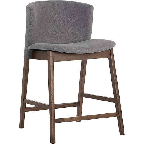 Hadley Counter Stool in Dark Grey Fabric & Distressed Walnut Finish Wood