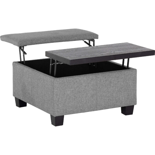 Aldo Lift Top Storage Ottoman in Light Grey Fabric & Black Wood